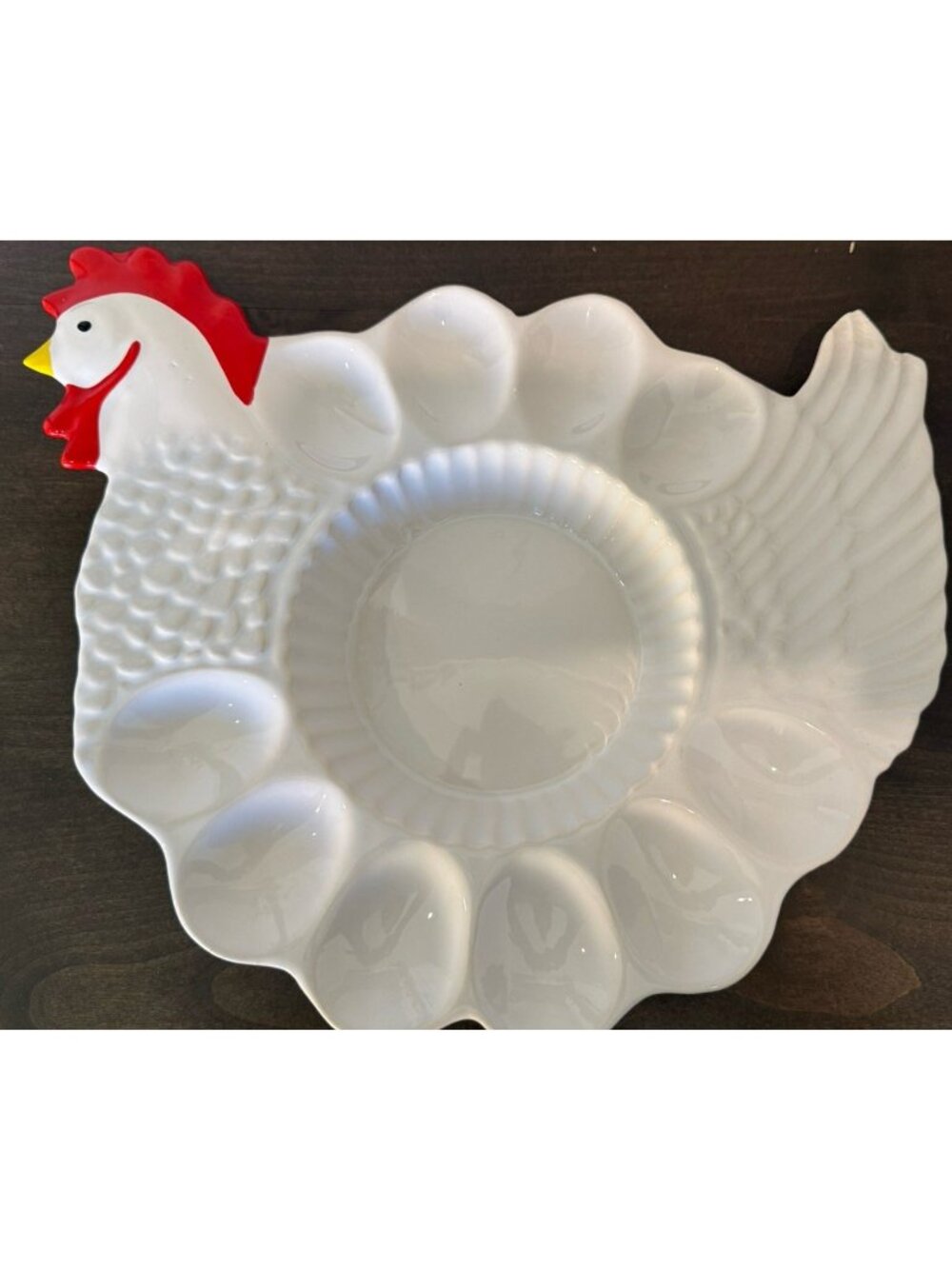 Teleflora Rooster Chicken Shaped Deviled Egg Platter Dish  Portugal Vintage